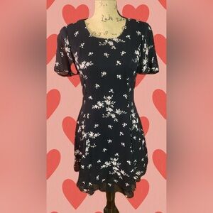 Vintage 90s CDC Black Dress with Floral Accents